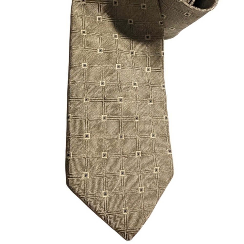 Canali Silk Necktie Taupe Brown Geometric Italy Luxury Business Jacquard Tie